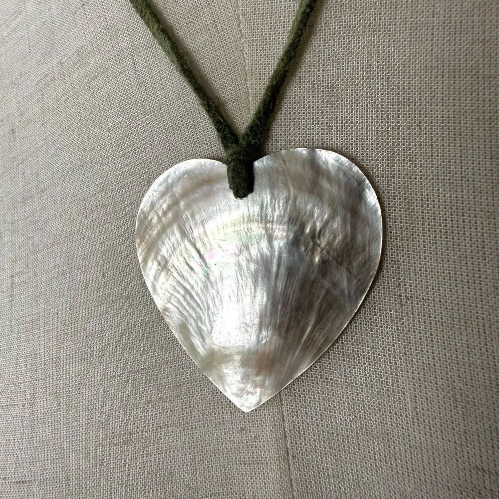 abalone heart pendant necklace on green cord